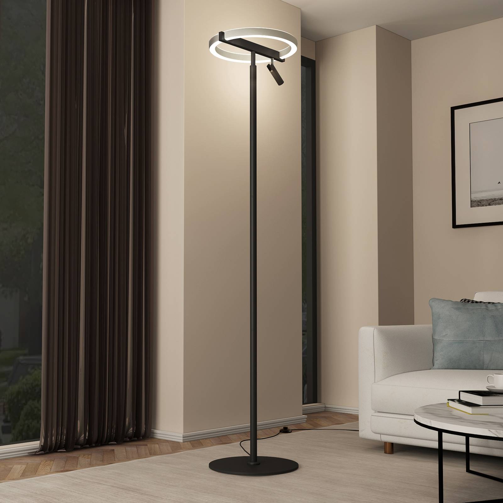 Lucande Matwei LED-golvlampa, ringformad, nickel