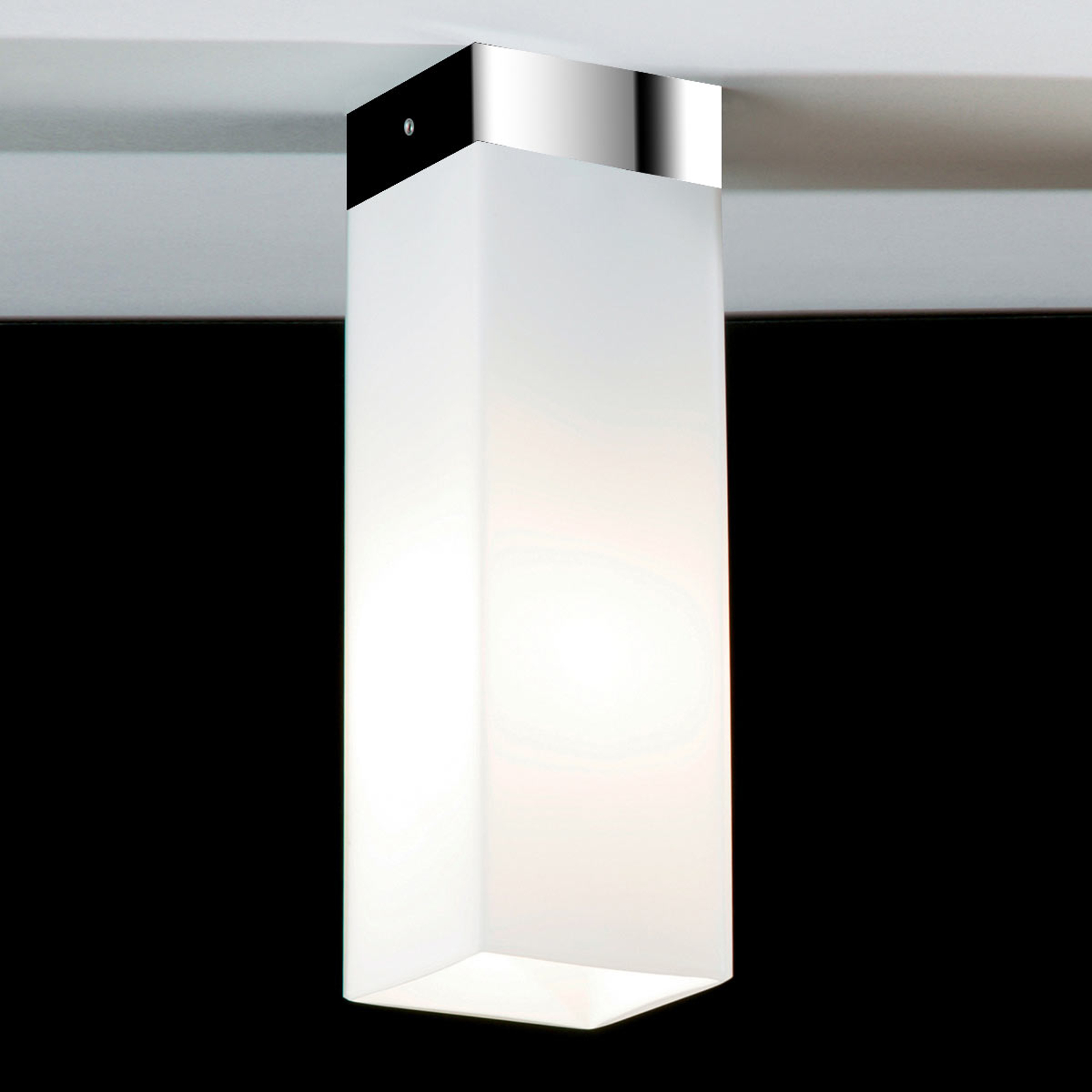 Opalglas-taklampa QUADRO BOX, krom