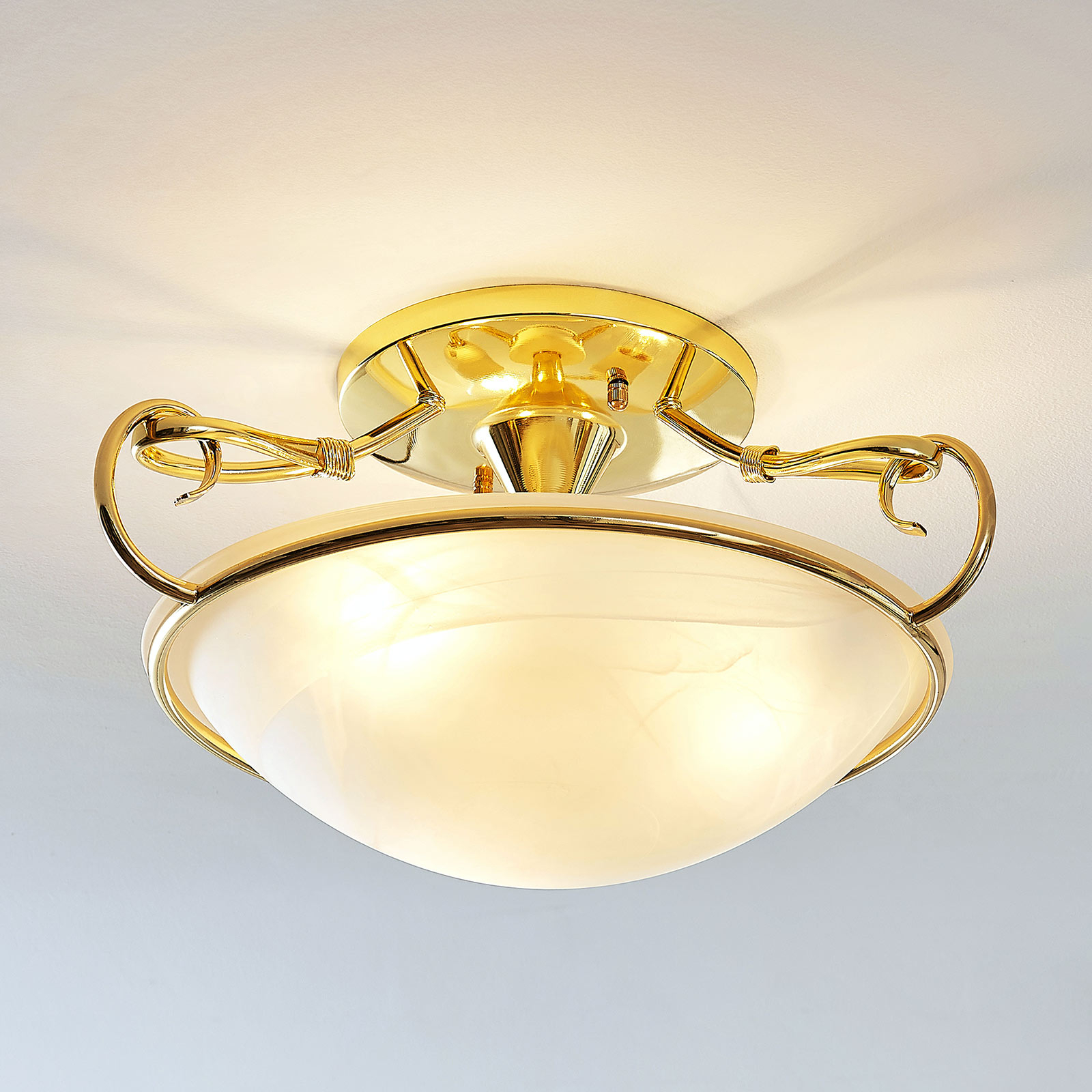 Glas-taklampa Lonika, glänsande mässing