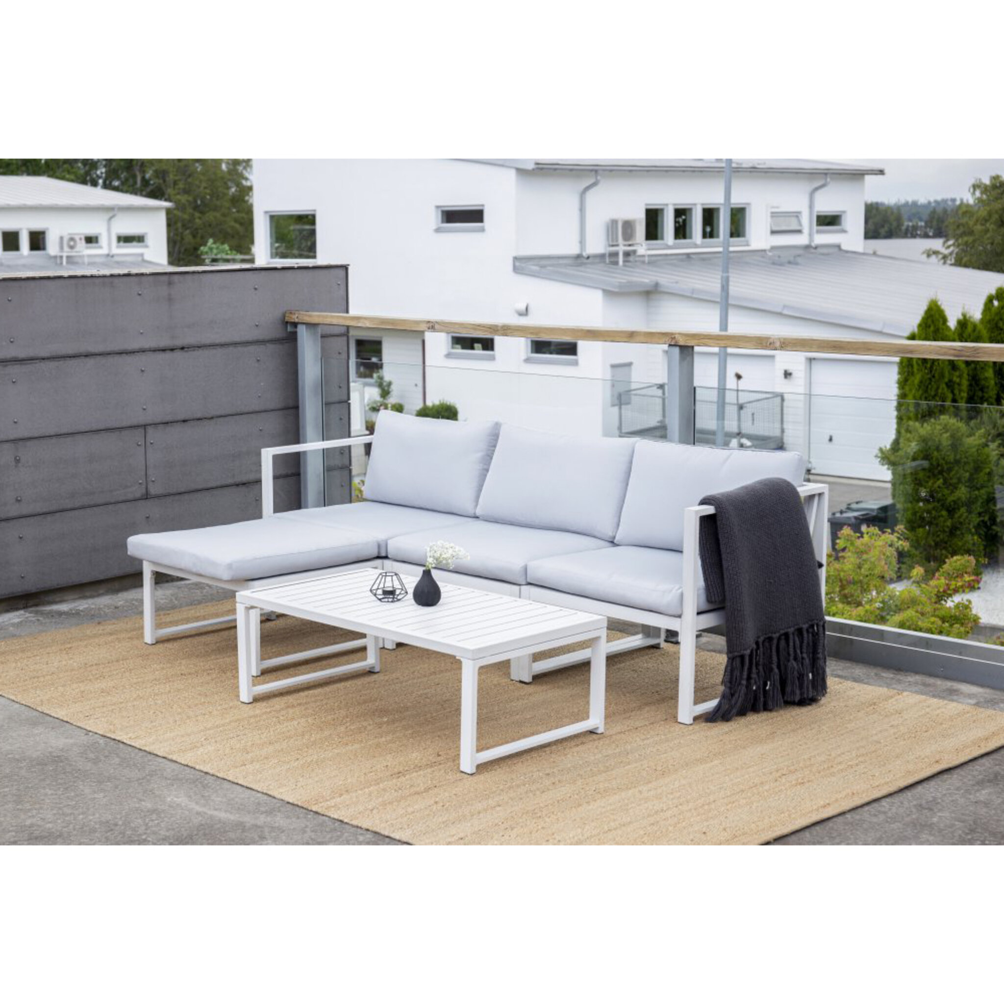 Loungegrupp Salvador - 1 st Soffa + 1 st Pall + 1 st Bord + Dynor, grå/vit