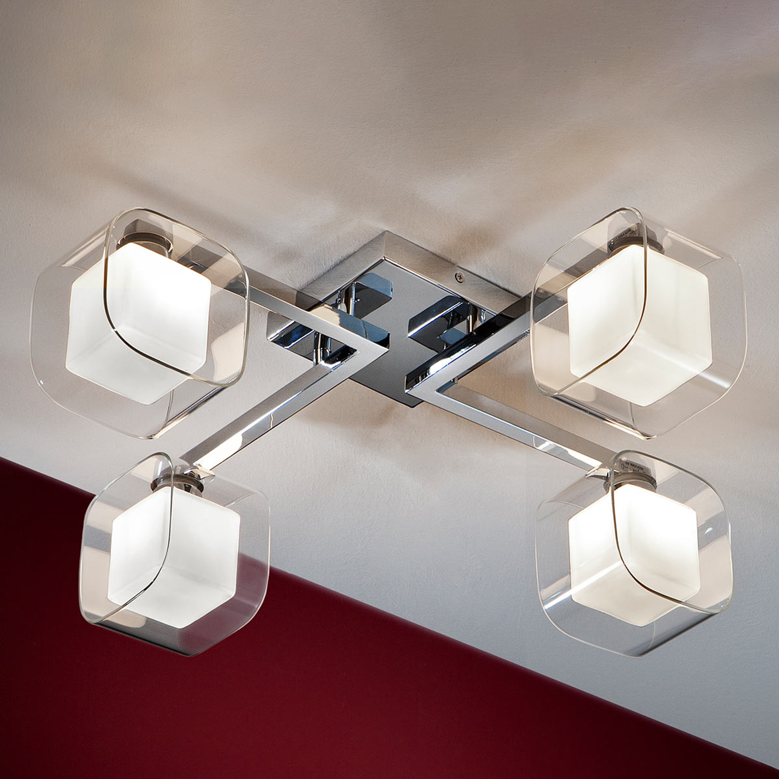 Cube - LED-taklampa med fyra dubbelskärmar