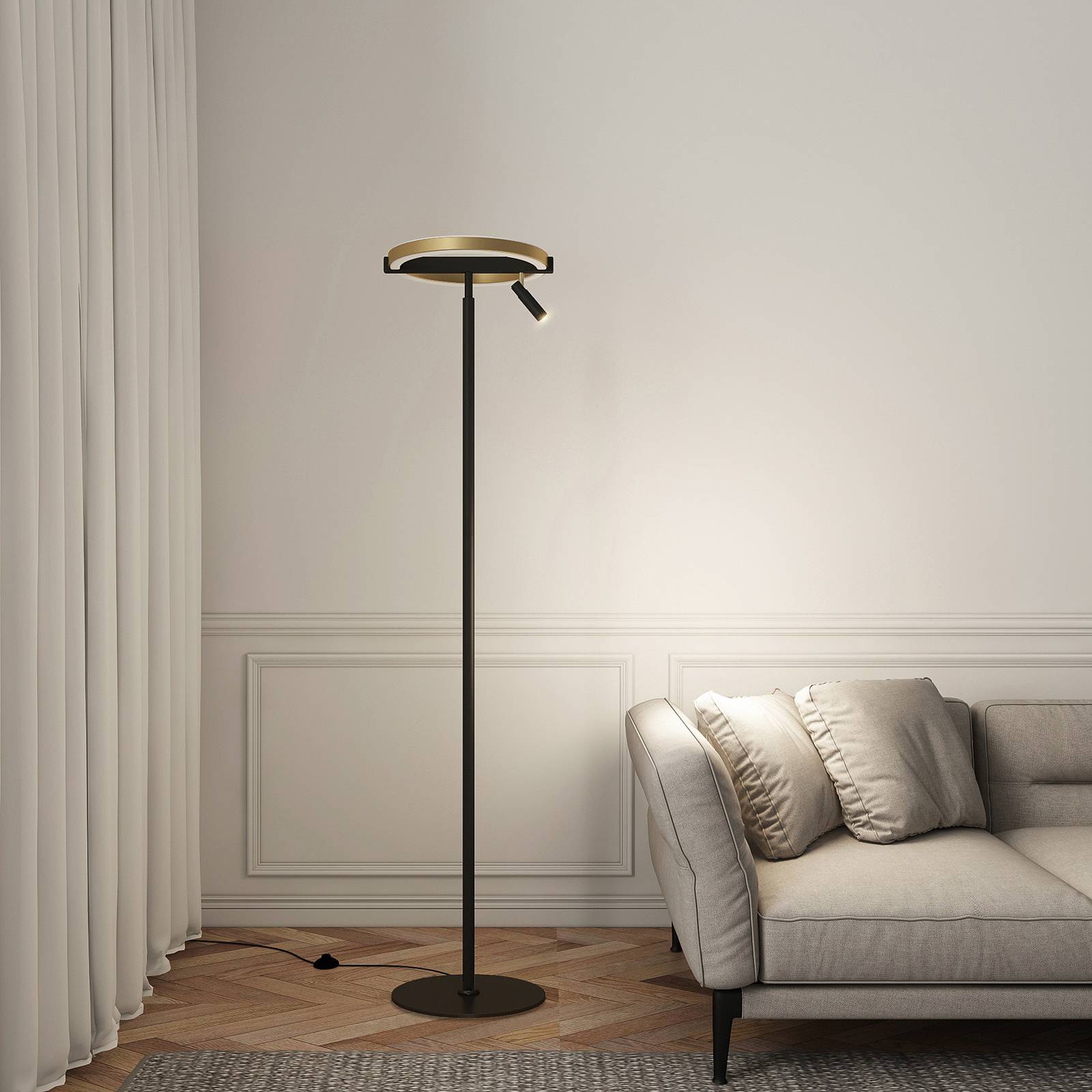Lucande Matwei LED-golvlampa, ringformad, mässing
