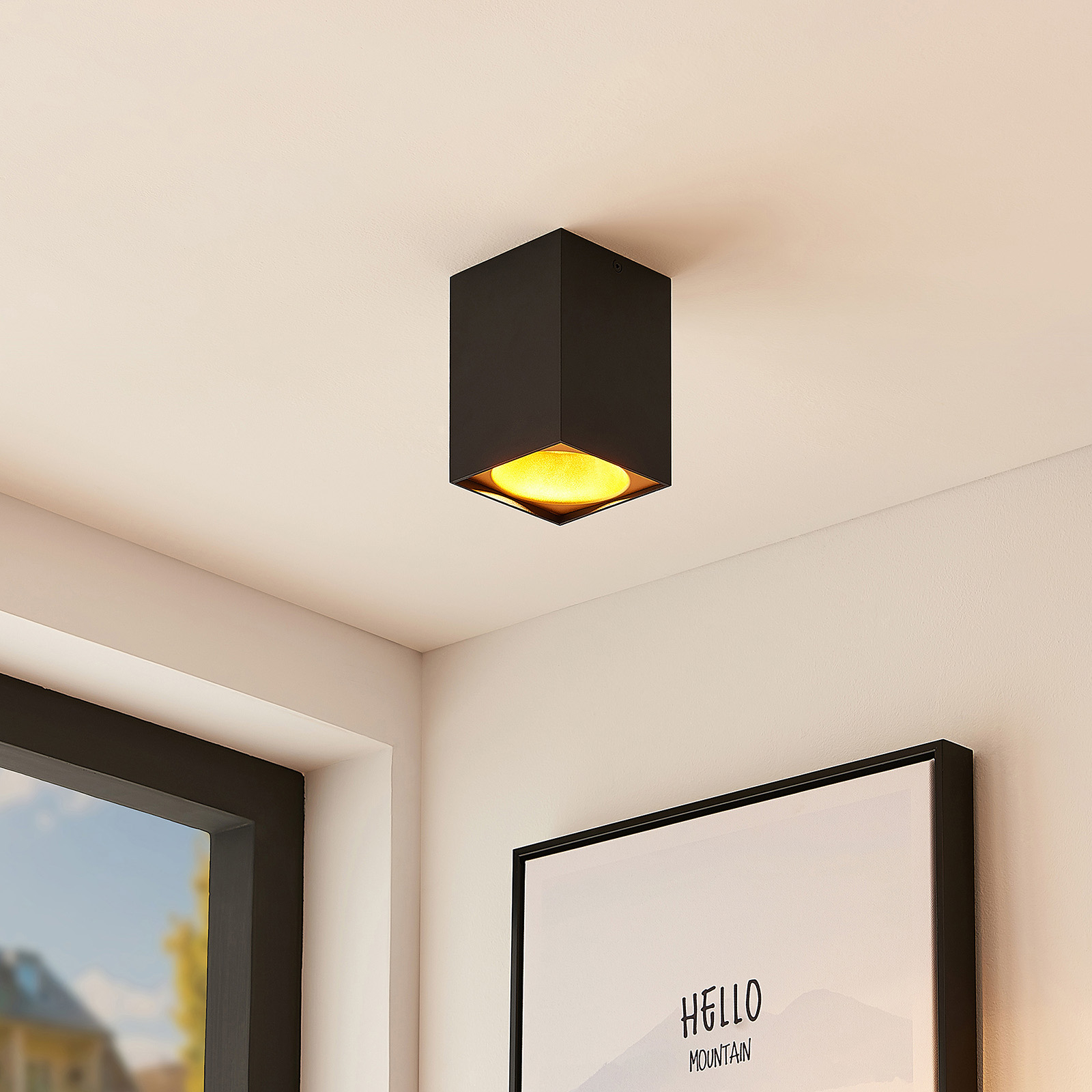 Arcchio Hinka taklampa, kantig, 14 cm, svart