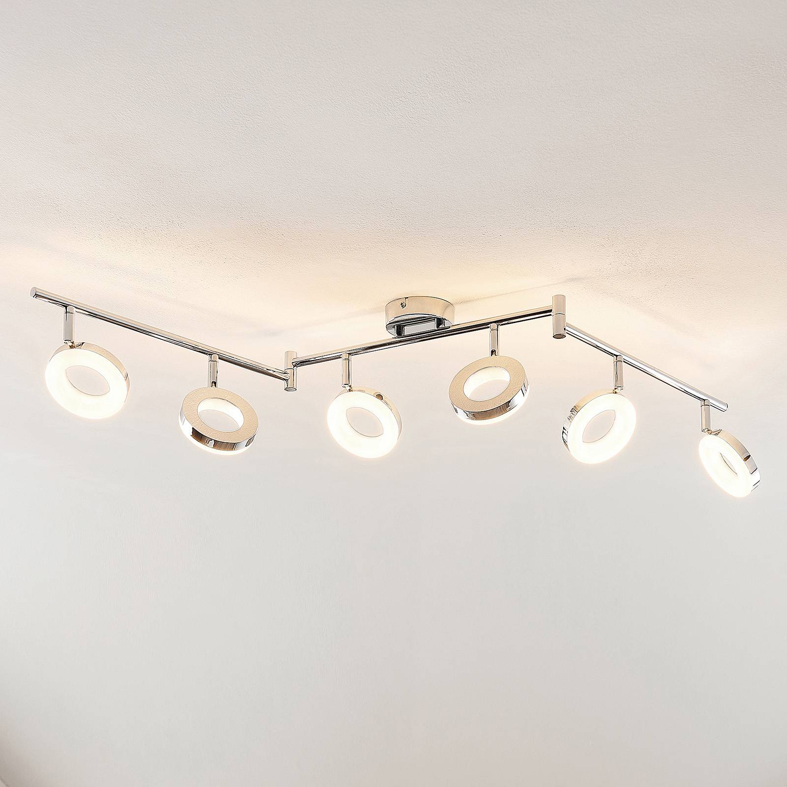 ELC Tioklia LED-taklampa, krom, 6 lampor