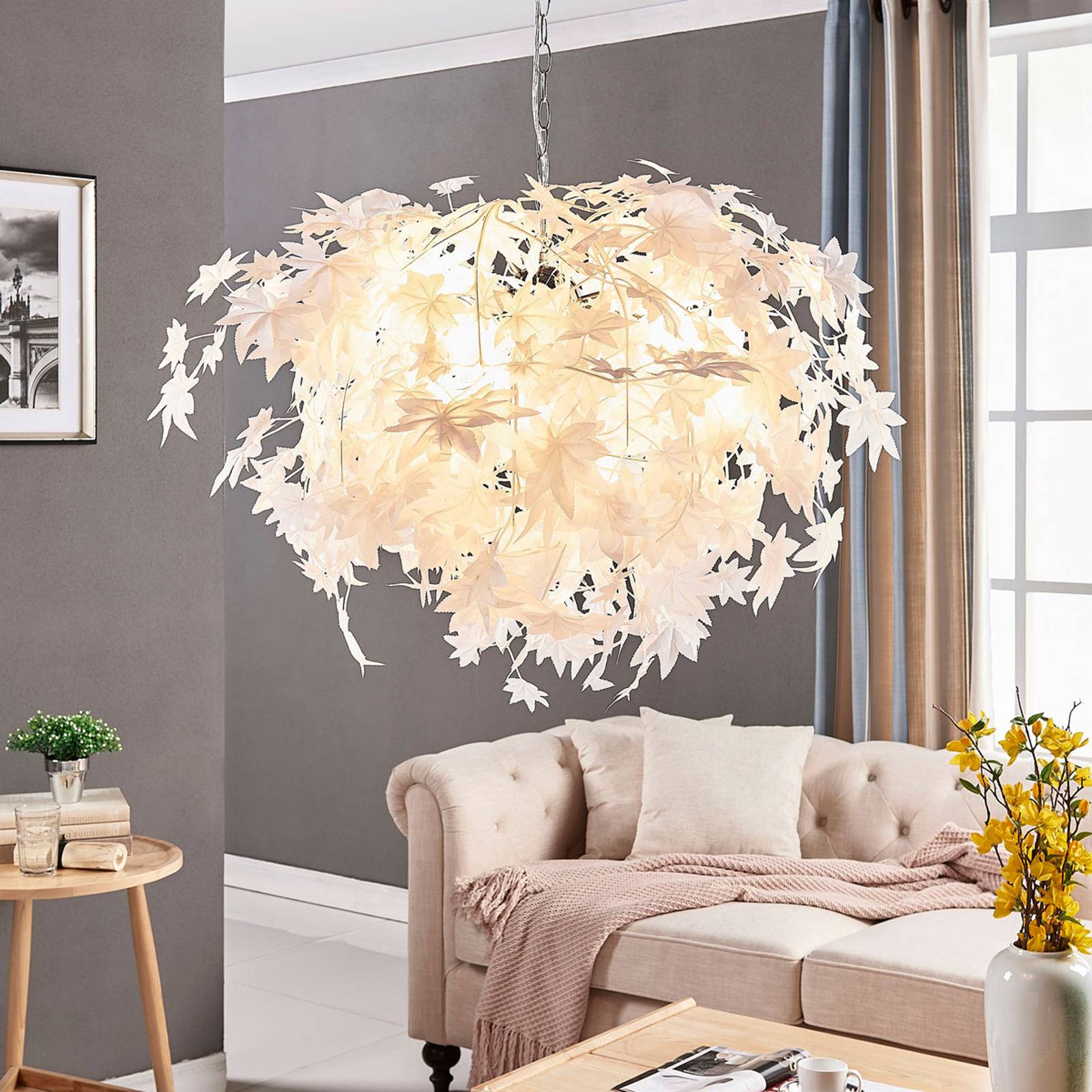 Stor taklampa Maple med bladdekor