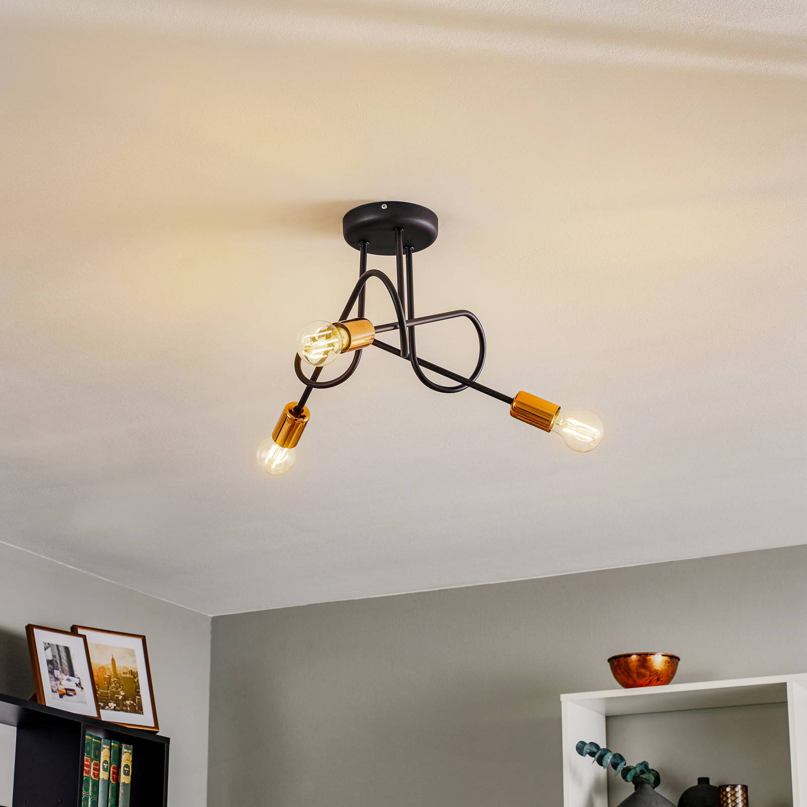 Taklampa Oxford 3 lampor svart/koppar