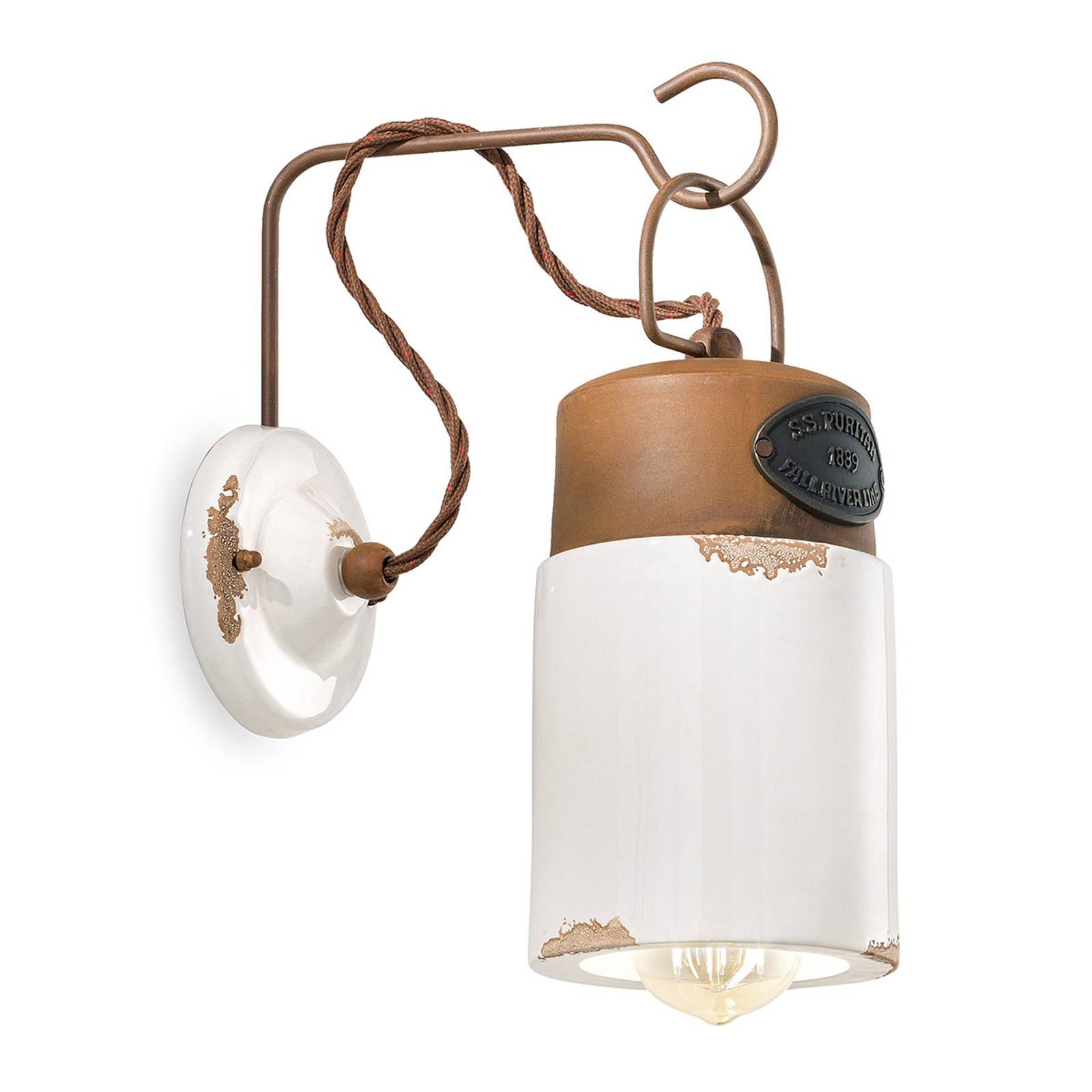 Vägglampa C1621, keramik och metall, vit