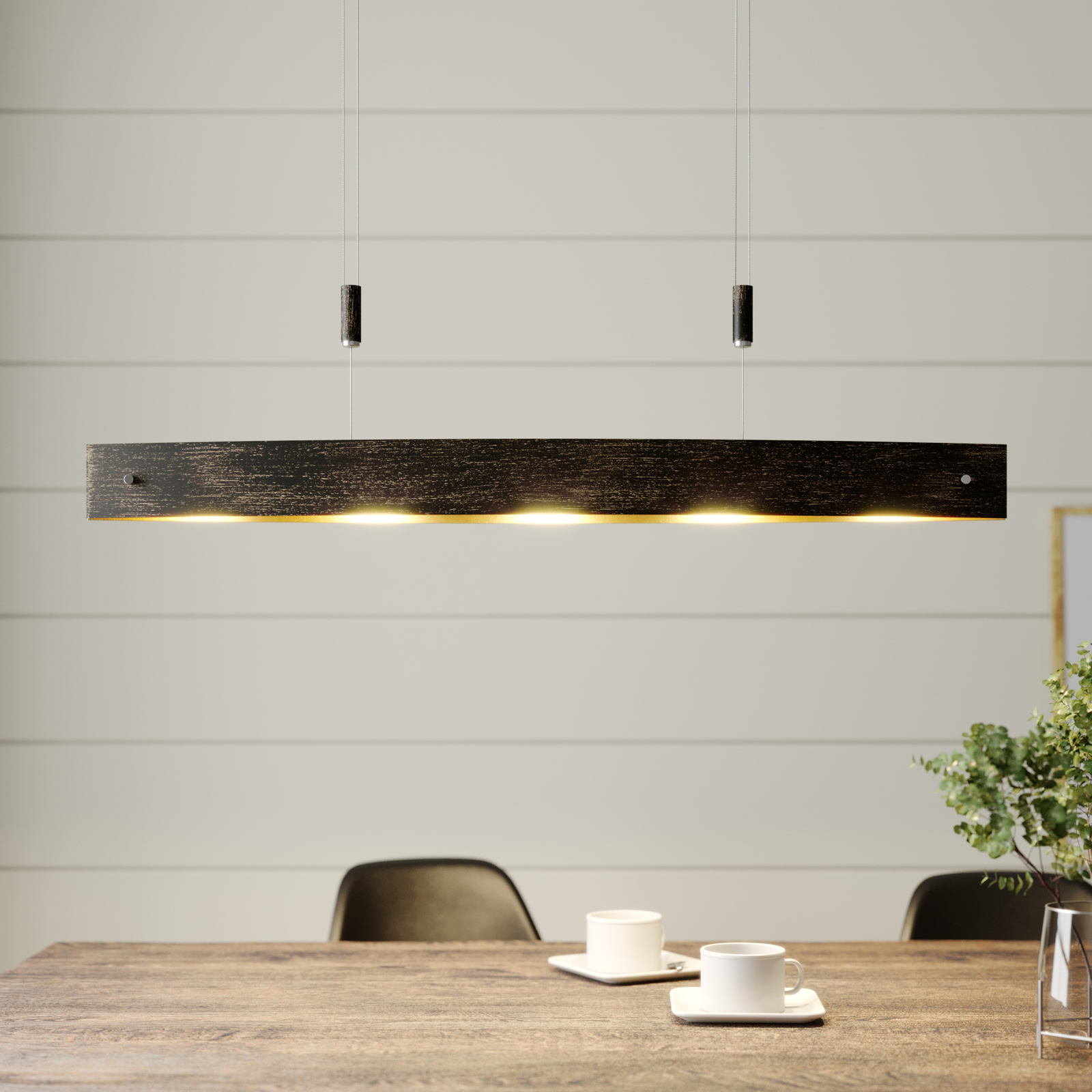 Svarta LED-hänglampan Lio med gulddekor