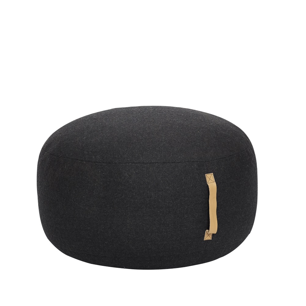Sittpuff med läderhandtag mörkgrå, Hubsch