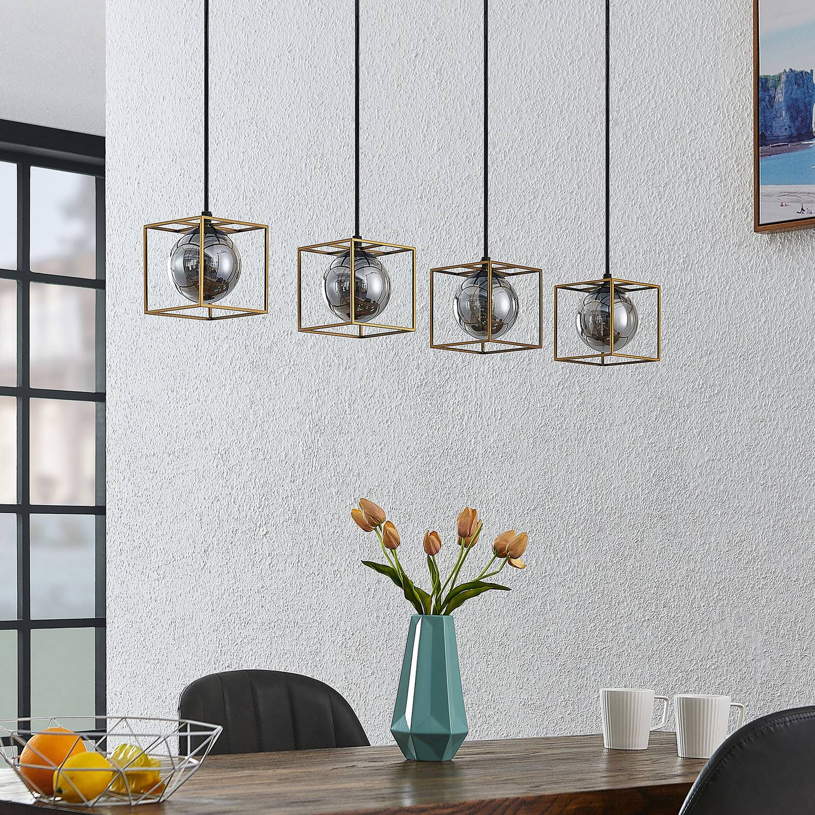 Lindby Josipa pendellampa, 4 burar, rökglas