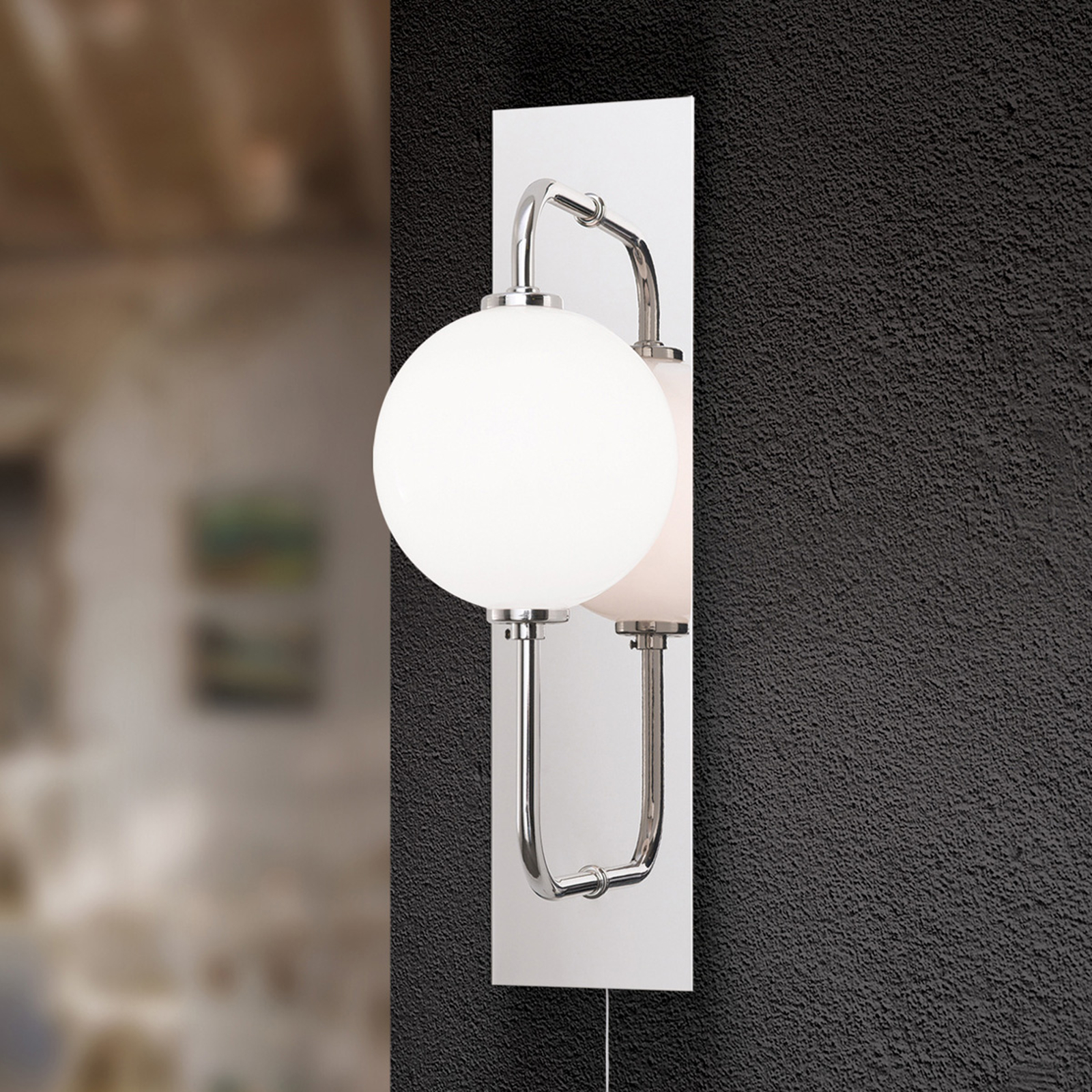LED-vägglampa Pipes i blänkande nickel