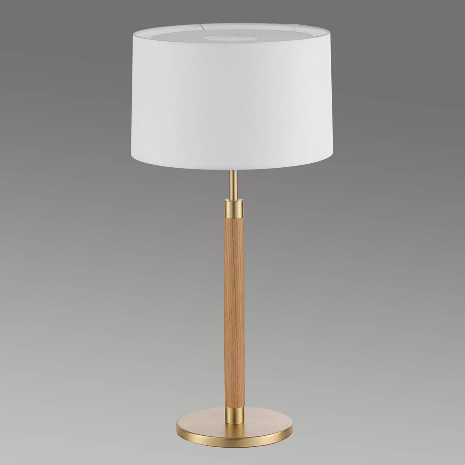 Trä.bordslampa med chintz-skärm, mässing